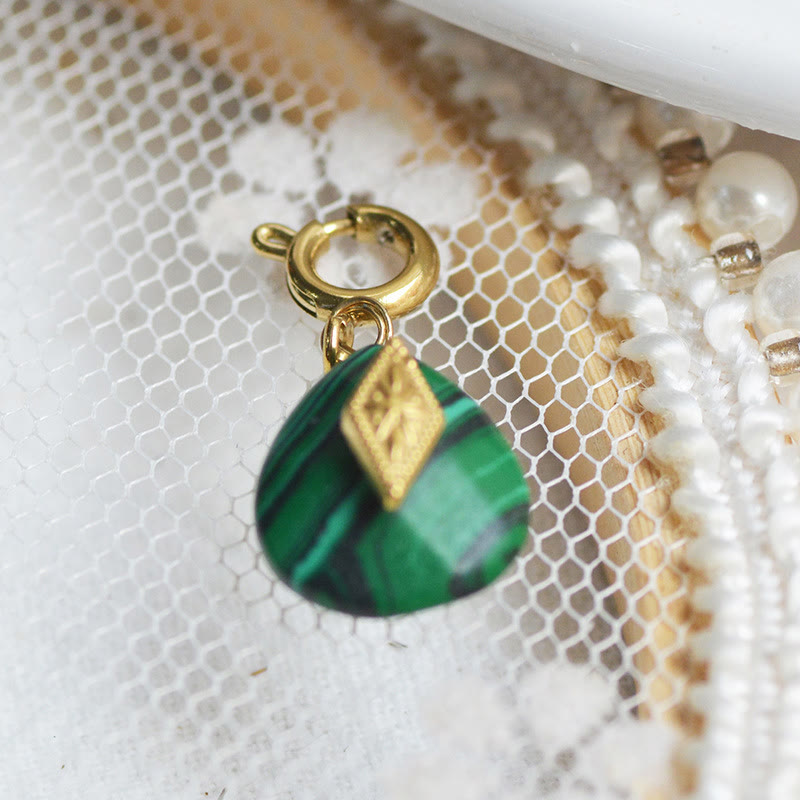 Olivenorma Geometric Round Or Water Drop Crystal Gold Pendant Necklace - Malachite - Necklace #4 - image 17