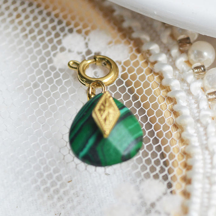 Olivenorma Geometric Round Or Water Drop Crystal Gold Pendant Necklace - Malachite - Necklace #4 - image 17
