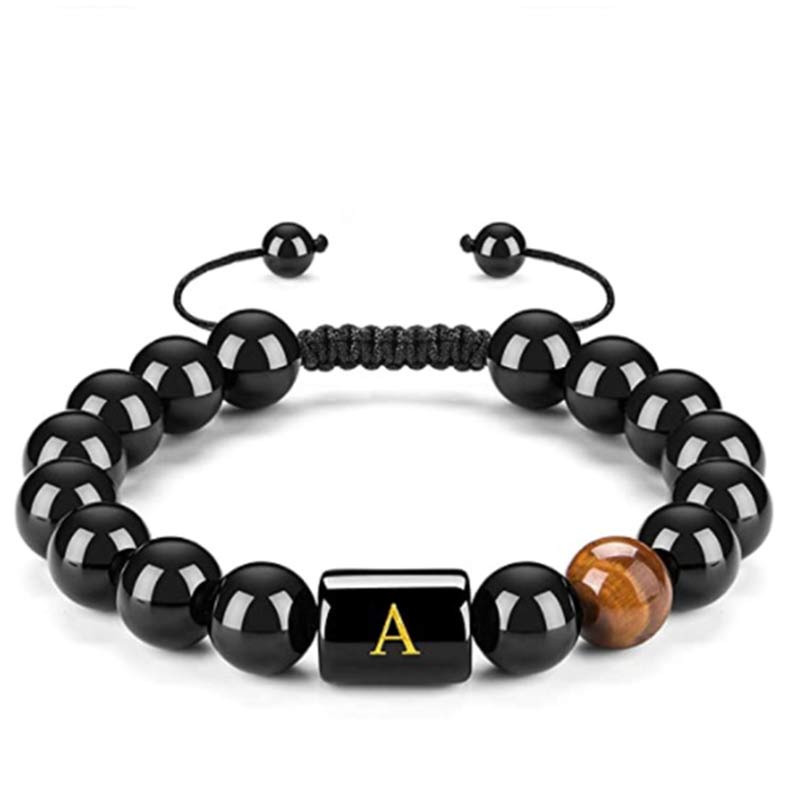 Olivenorma Tiger Eye With Black Onyx Healing Letter Bracelet