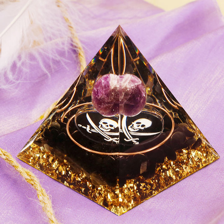 Olivenorma Amethyst Obsidian Skull Symbol Orgone Pyramid