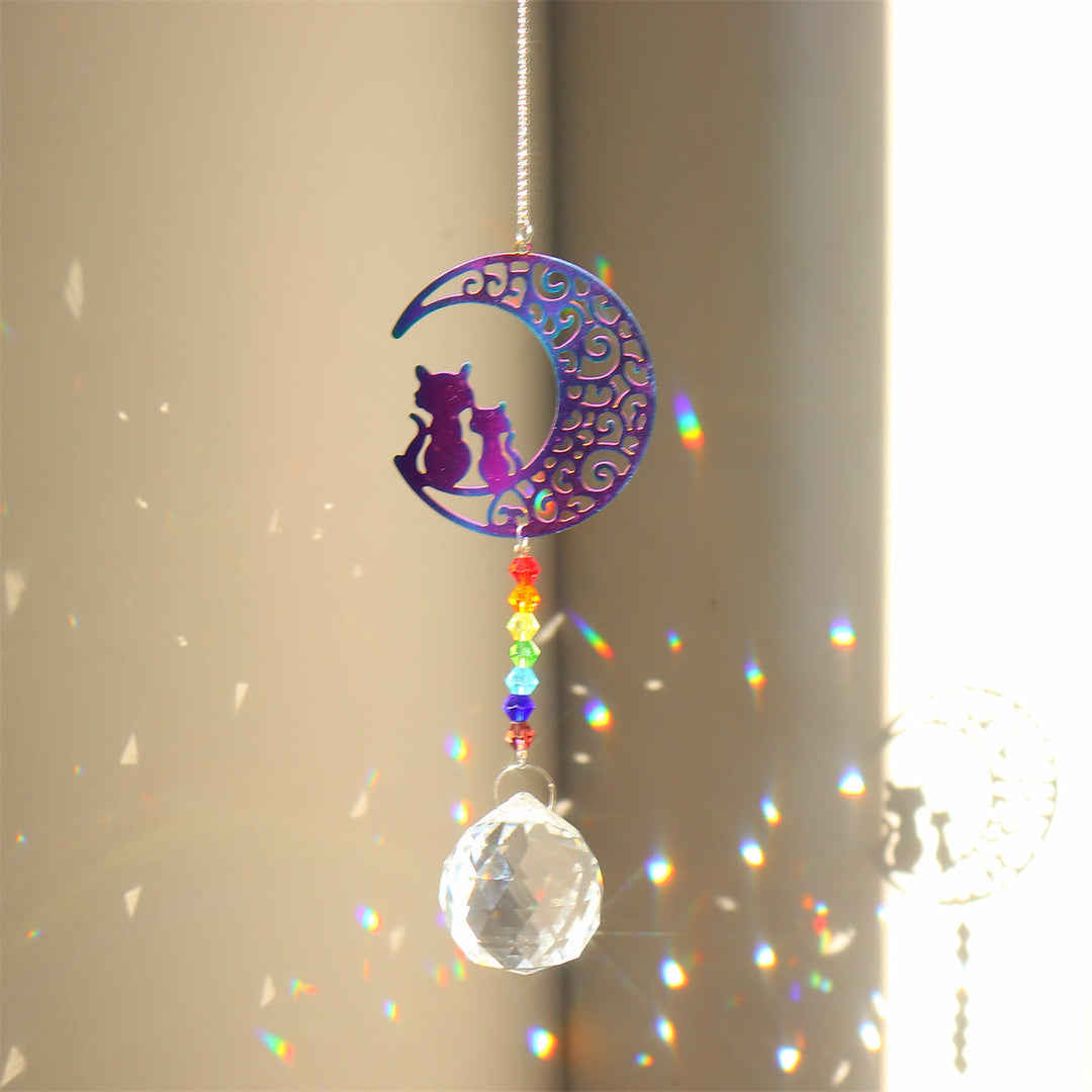 Olivenorma Clear Crystal Hanging Chakra Beads Wind Chime Suncatcher - Color Cat And Moon - image 20