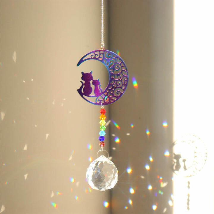 Olivenorma Clear Crystal Hanging Chakra Beads Wind Chime Suncatcher - Color Cat And Moon - image 20