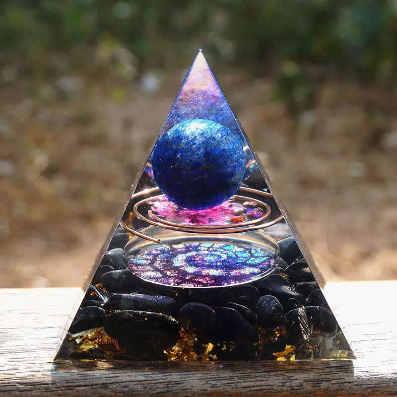 Olivenorma Lapis Lazuli Sphere with Obsidian Orgone Pyramid