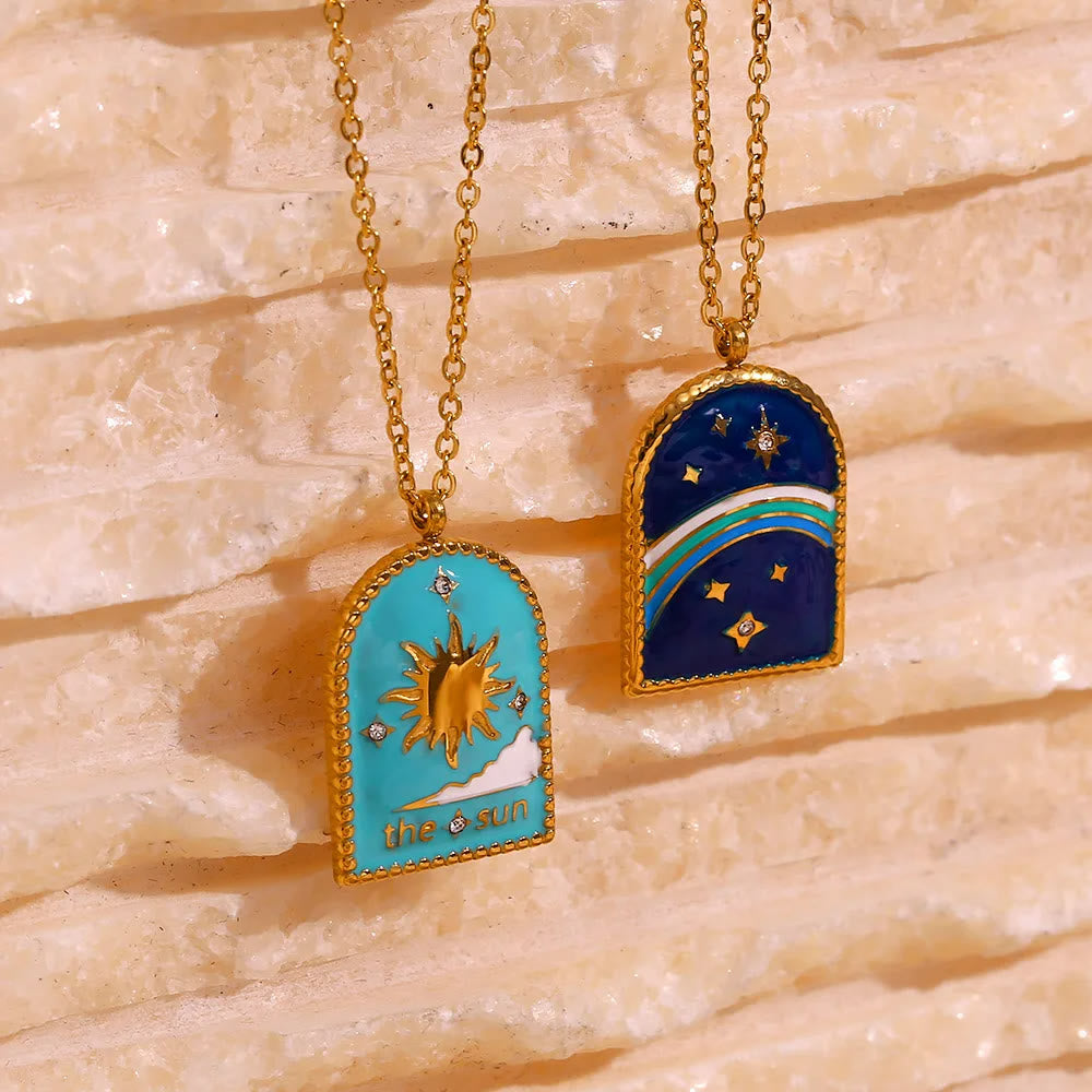 Olivenorma Blue Evil Eye Galaxy Sun Tarot Necklace