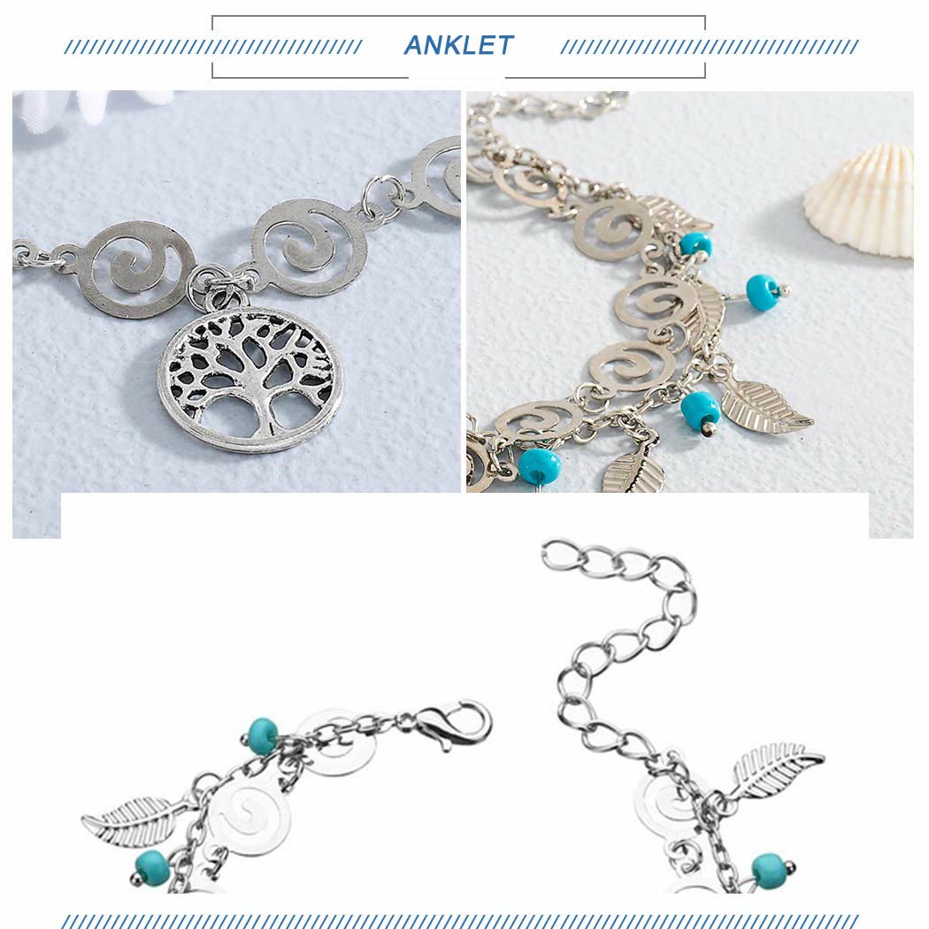 Olivenorma Turquoise Tree of Life Pendant Bracelet Anklet