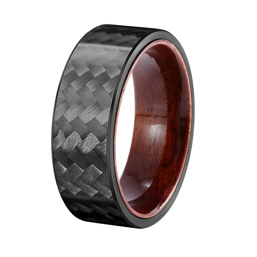 Olivenorma 8mm Black Twill Carbon Fiber Whiskey Barrel Wood Ring