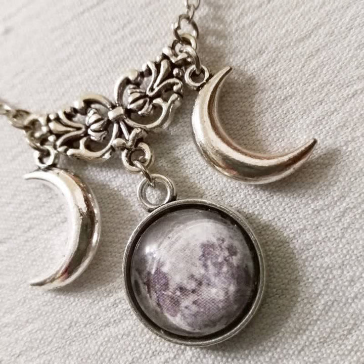 Olivenorma Vintage Double Crescent Moon Glass Necklace