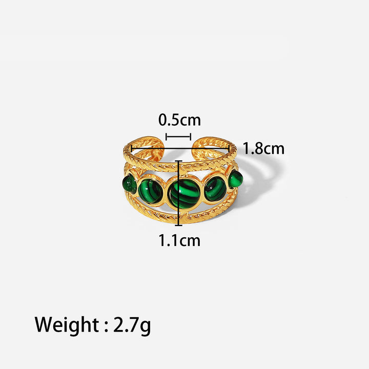 Olivenorma Gold Green Natural Malachite Open Ring Set