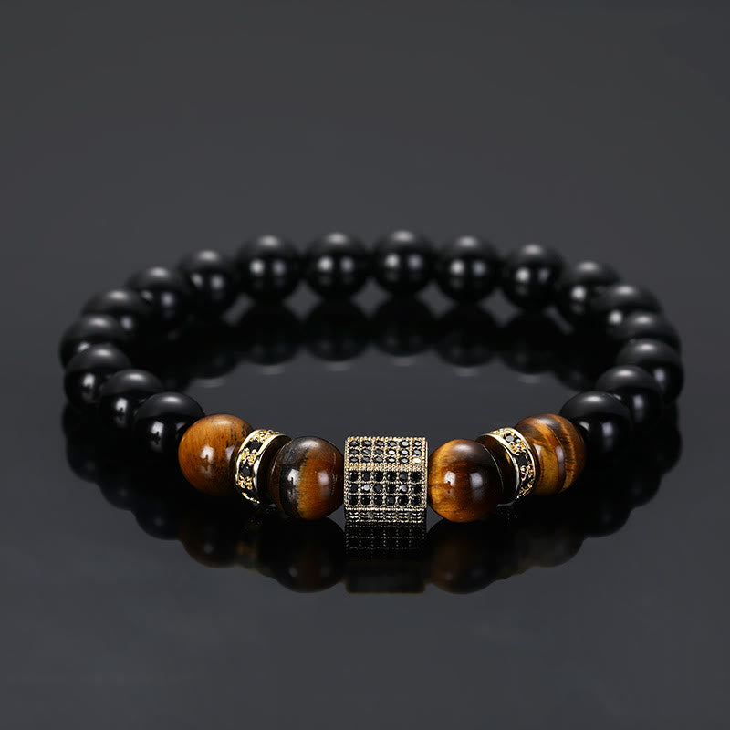 Olivenorma Men's Frosted Black Bead Tiger Eye Bracelet