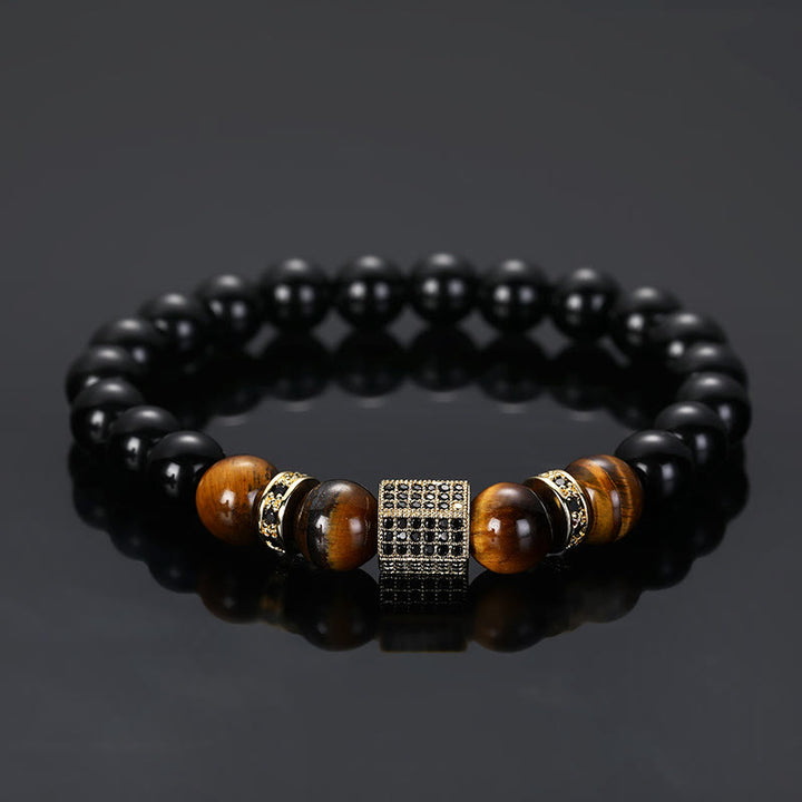 Olivenorma Men's Frosted Black Bead Tiger Eye Bracelet - image 1