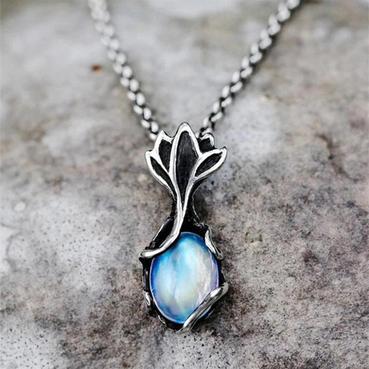 Olivenorma Vintage Lotus Flower Moonstone Necklace
