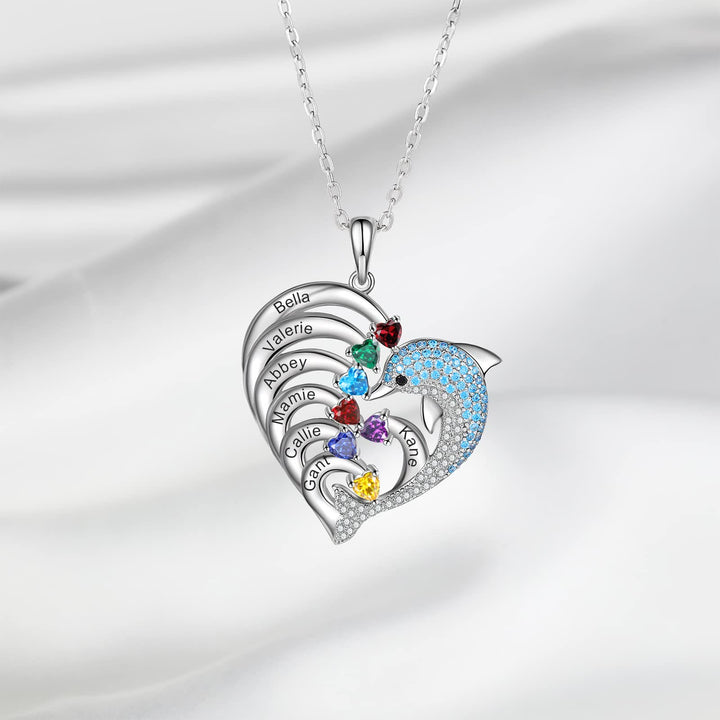 Olivenorma Heart Dolphin Necklace Engraved Stone Pendant Necklace