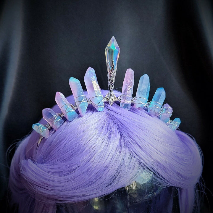 Olivenorma Pink Blue Titanium Quartz Crown with Crystal Centrepiece