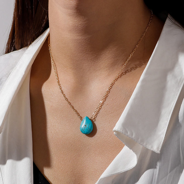 Olivenorma Turquoise Drop Shape Pendant Simple Collarbone Necklace