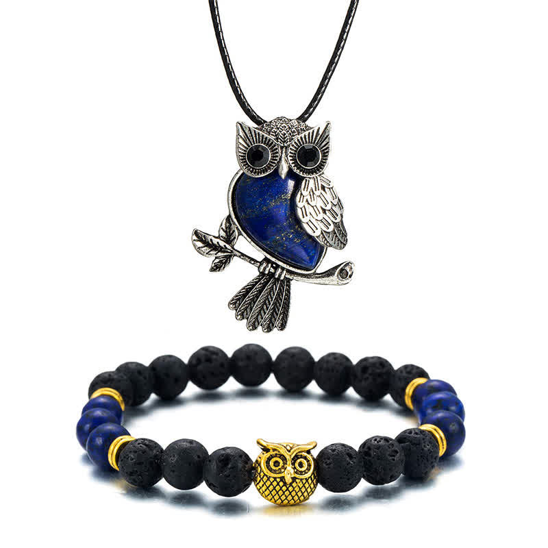 SPIRITUAL ENERGY - Owl Gemstone Necklace with Bracelet Gift Set - Lapis Lazuli - Leather Chain - image 20