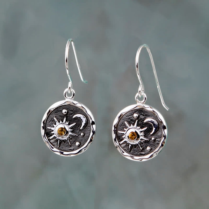 Olivenorma Bohemia Citrine Sun And Cresent Moon Earrings