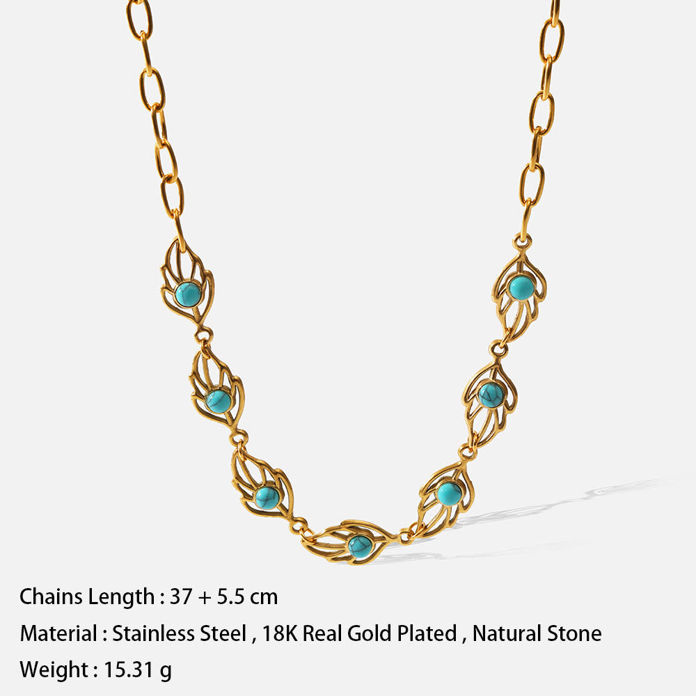 Olivenorma Turquoise Leaf Shape Stainless Steel 18K Necklace