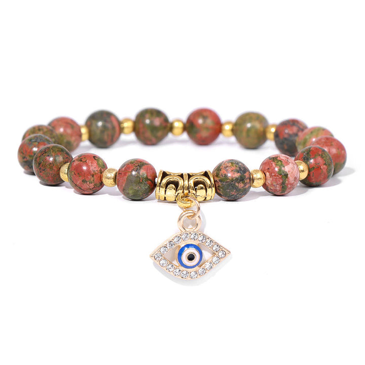 Olivenorma Natural Stone Beaded Evil Eye Pendant Bracelet