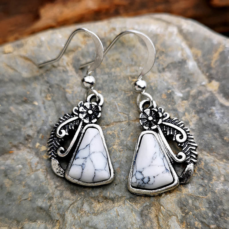 Olivenorma White Turquoise Carved Feather Earrings - White Turquoise - image 1
