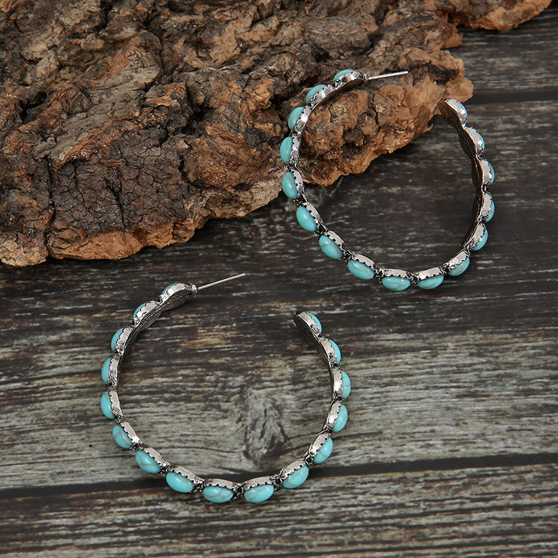 Olivenorma Natural Turquoise C Large Hoop Earrings