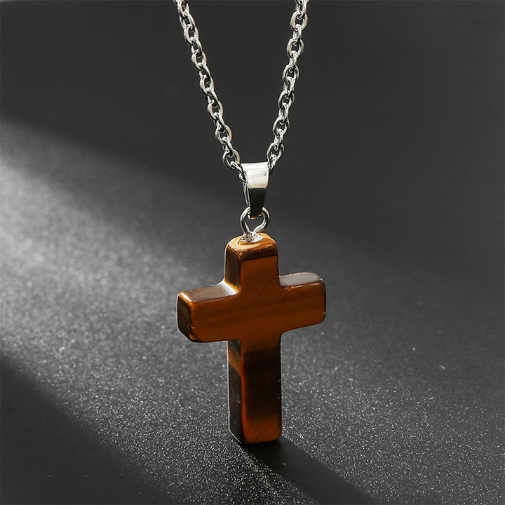 Olivenorma Natural Stone Cross Gemstone Necklace