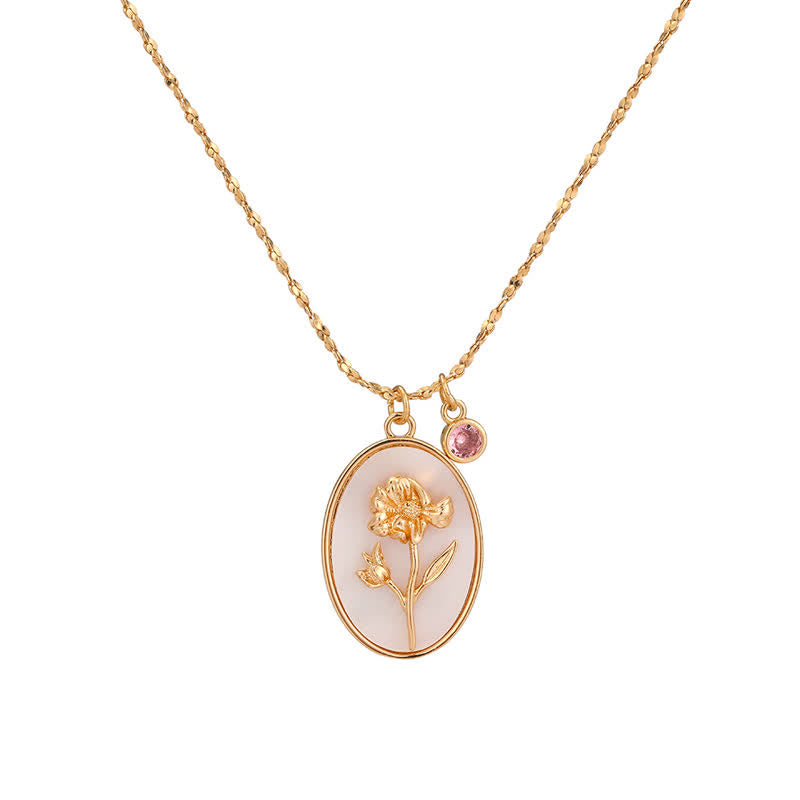 Olivenorma Birth Stone With Birth Flower Necklace - Oct - Marigold - image 10