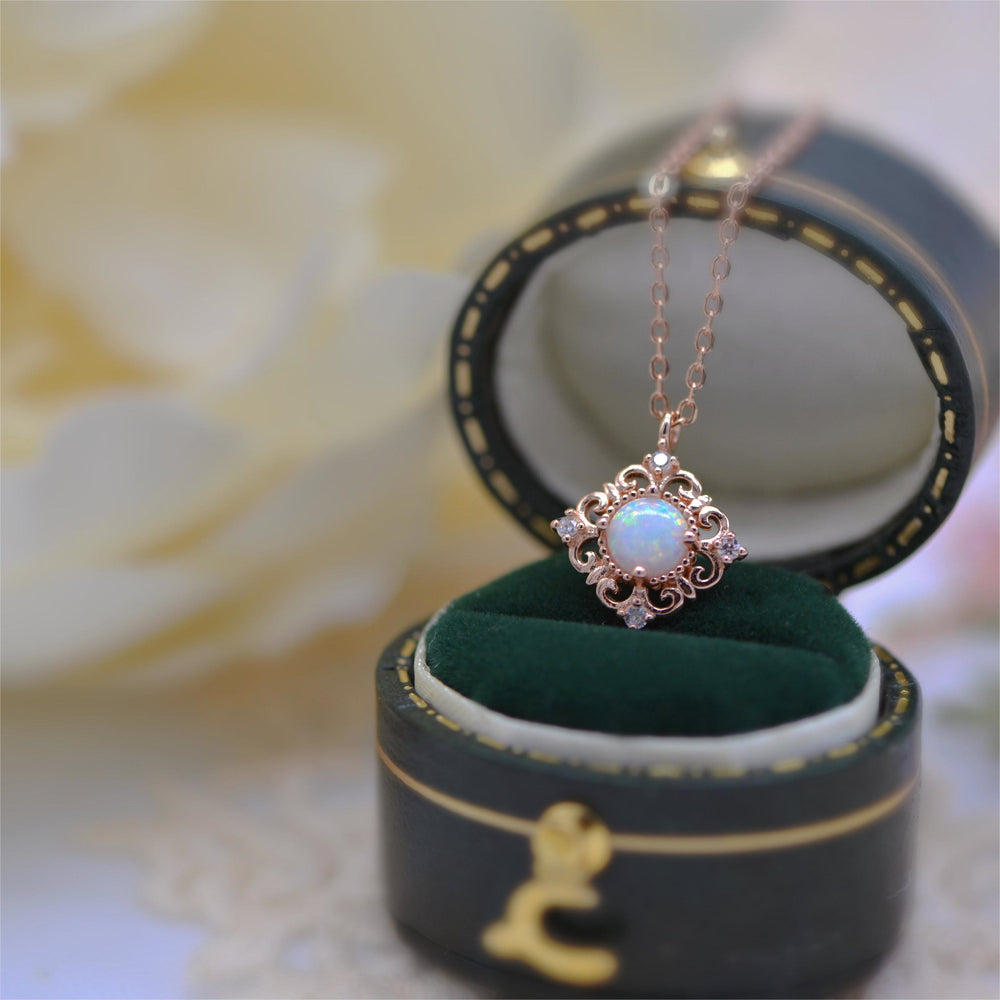 Olivenorma Sterling Silver Vintage Opal Delicate Pattern Necklace  - image 1