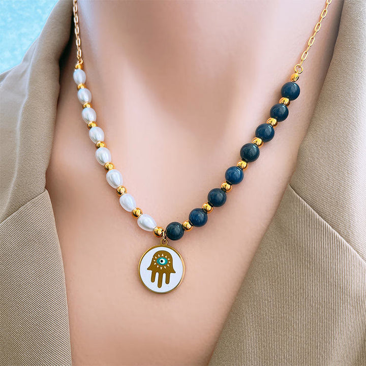 Olivenorma Pearl Lapis Lazuli Turquoise Necklace Bracelet Earrings Set