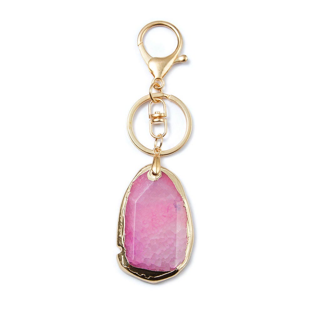 Olivenorma Raw Crystal Keychain Gemstone Pendant Keychain - Pink Crystal - image 6