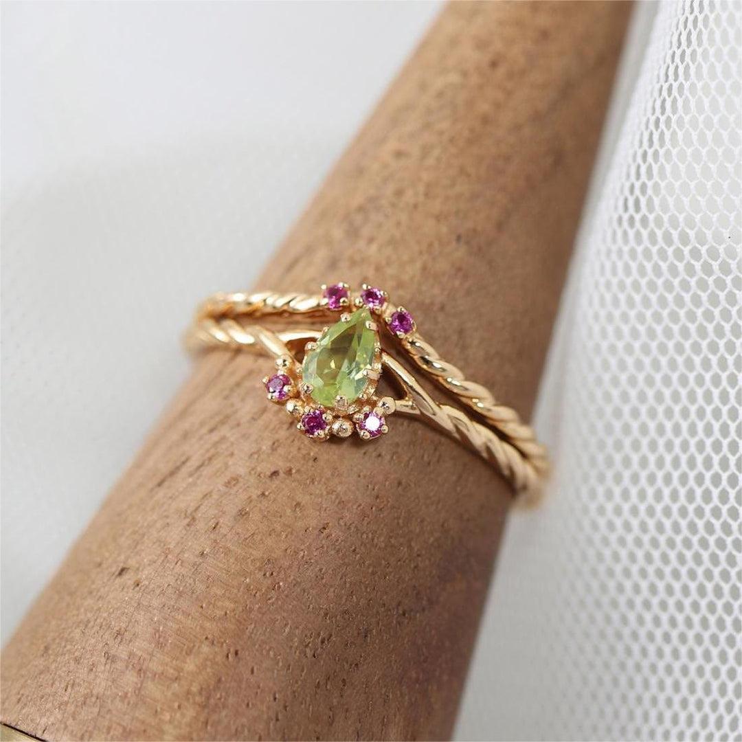 Olivenorma Dainty Peridot Pink Crystal Stacking Adjustable Ring Set