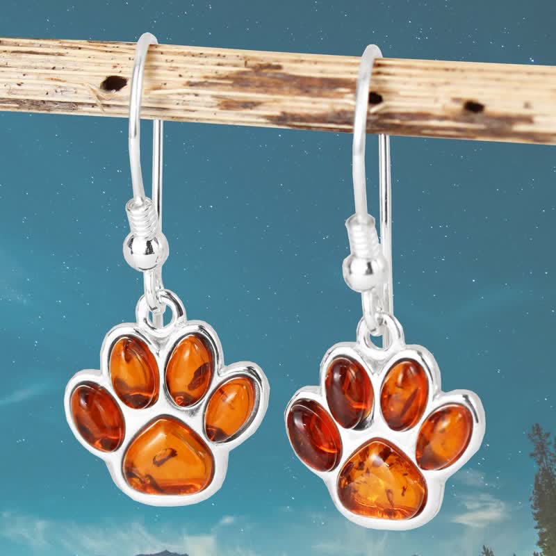 Dog Paw Print Drop Amber Earrings