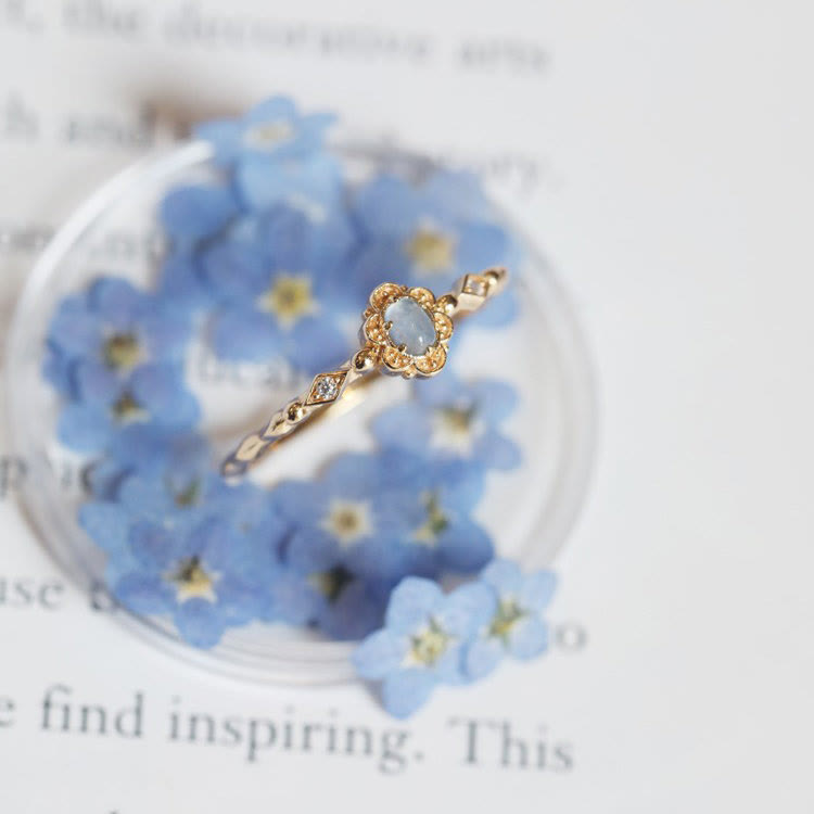 Olivenorma Vintage Natural Aquamarine Daisy Flowers Ring