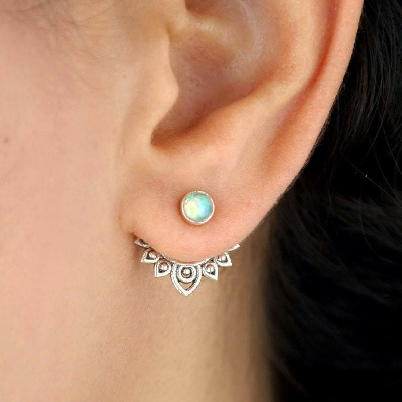 Olivenorma Natural Opal Lotus Decorative Earrings