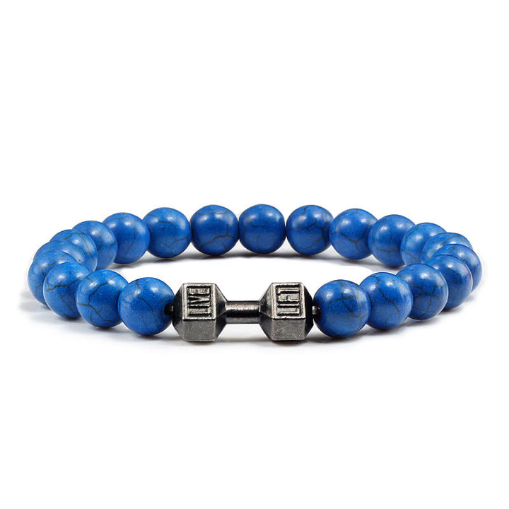 Olivenorma "Live Life" Dumbbells Natural Stone Beads Bracelet - Blue Turquoise - Black Barbell - 21cm - image 43