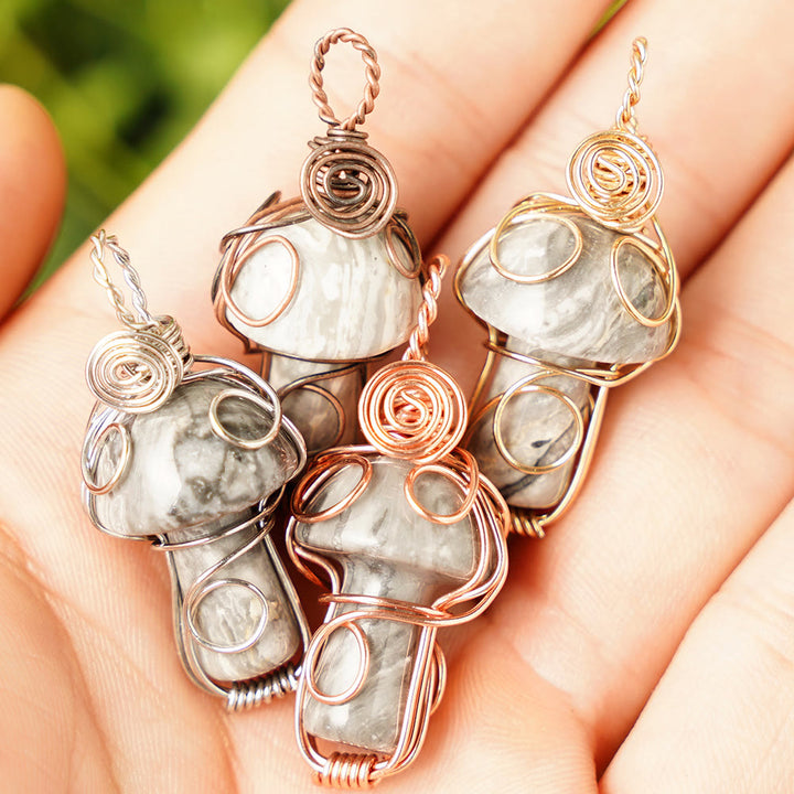 Olivenorma Natural Healing Stone Mushroom Necklace - Grey Jasper - Rose Gold Thread - image 10