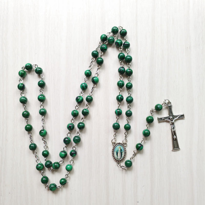 Olivenorma Malachite 6cm Bead Rosary Cross Pendant Necklace