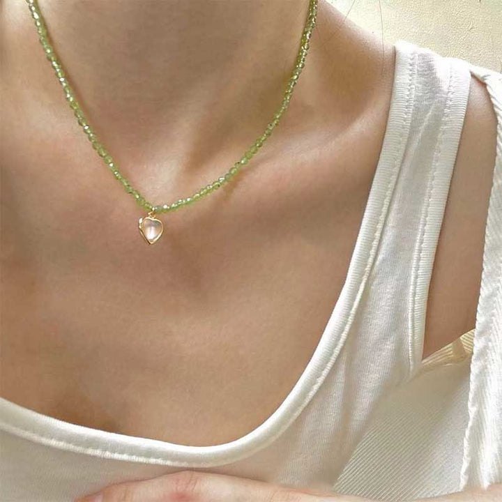 Olivenorma Natural Crystal Metal Plate Pendant Necklace