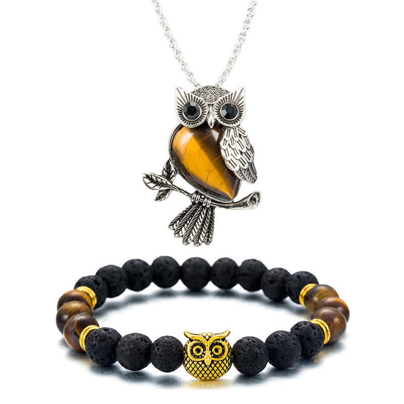 SPIRITUAL ENERGY - Owl Gemstone Necklace with Bracelet Gift Set - Tiger Eye - Silver Chain - image 46