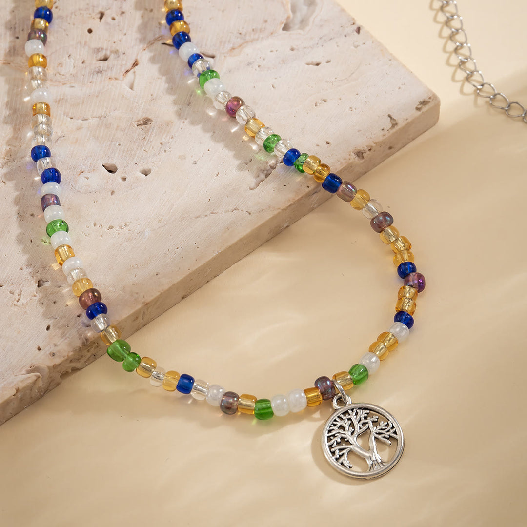 Olivenorma Natural Quartz Tree Of Life Hamsa Pendant Necklace Set