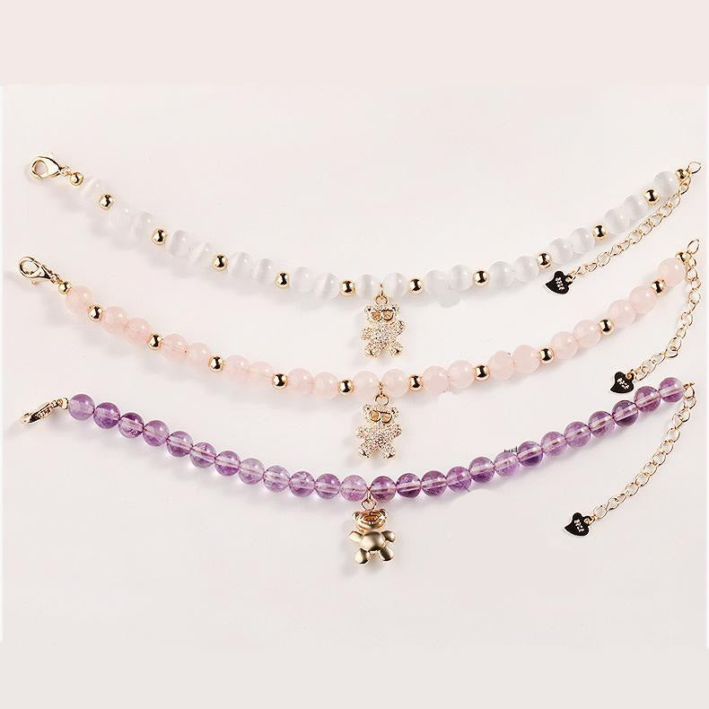 Olivenorma 6mm Amethyst Crystal Bear Charm Bracelet