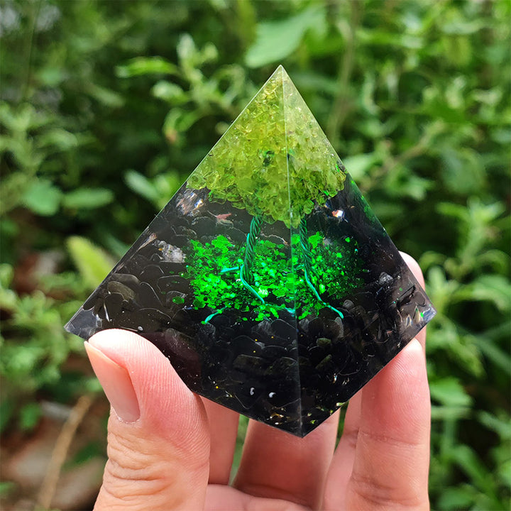 Olivenorma Obsidian with Peridot Lucky Orgone Pyramid