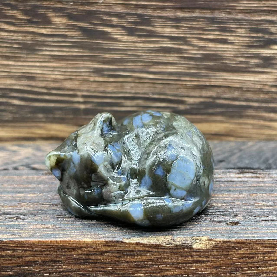 Olivenorma 4cm Natural Crystal Nap Cat Gemstone Decoration - Blue Amphibole - image 36