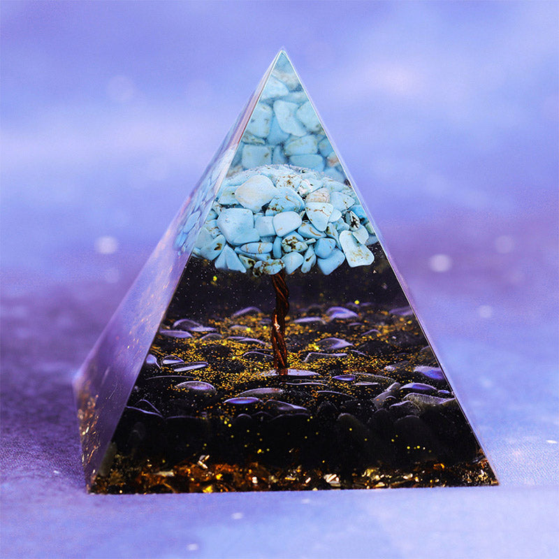 Olivenorma Obsidian with Turquoise Lucky Orgone Pyramid