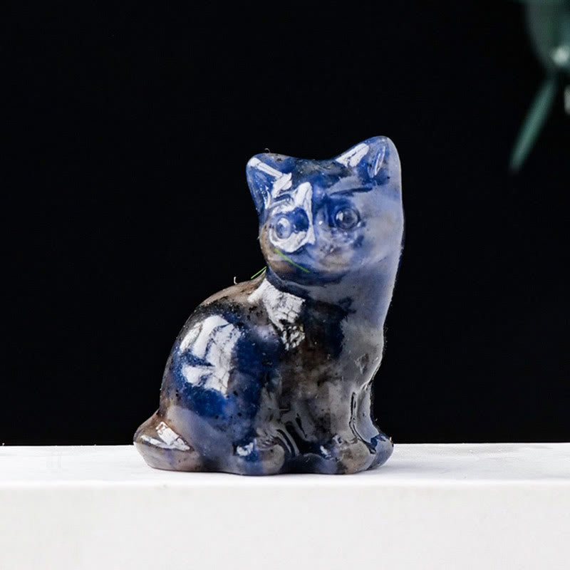 Olivenorma Natural Crystal Lucky Cat Carved Gemstone Decoration - Sodalite - image 27