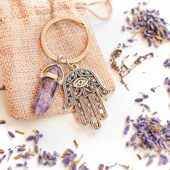 Olivenorma Inspiring Hamsa Hand Crystal Keychain - Amethyst - image 0