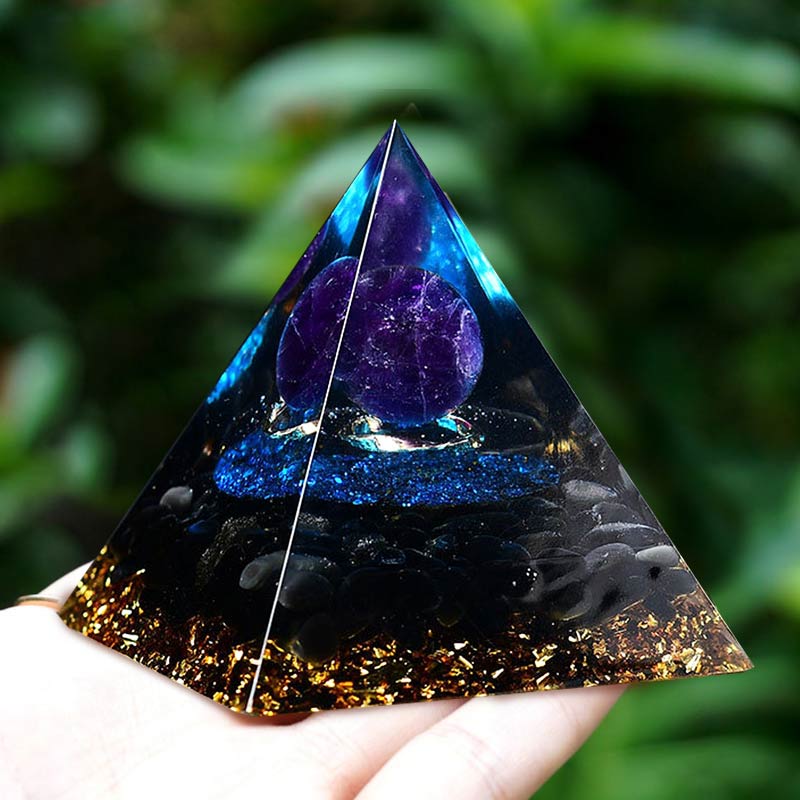 Olivenorma Amethyst Sphere With Blue Quartz Reki Orgone Pyramid