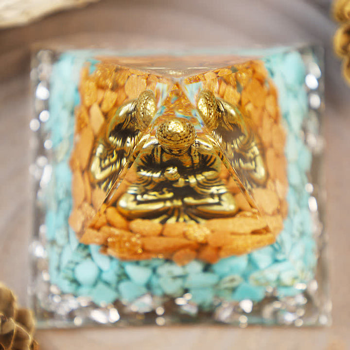 Olivenorma Sandstone With Turquoise Buddha Orgone Pyramid