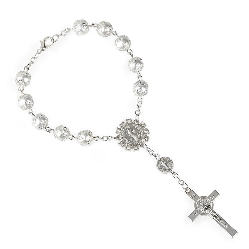 Olivenorma Christianity Lace Glass Rose Cross Roseary Bracelet