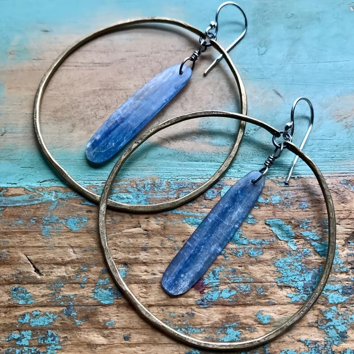 Olivenorma Retro Lapis Lazuli Large Hoop Earrings