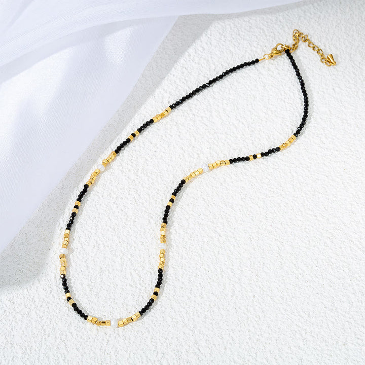 Olivenorma Black Obsidian Beaded Clavicle Necklace